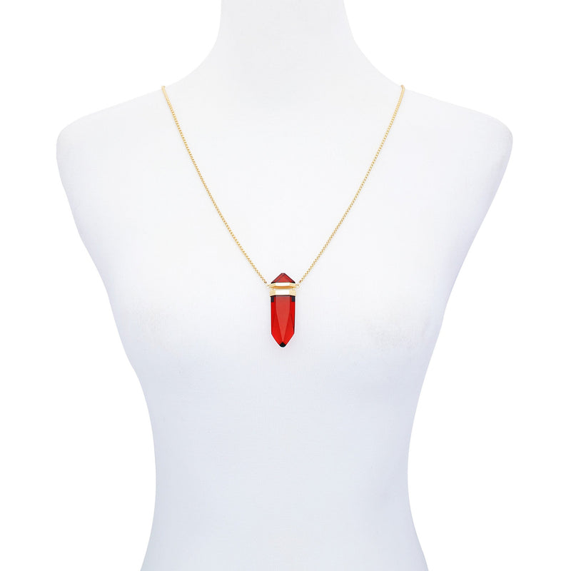 Goldtone Red Crystal-Shape Stone Pendant Long Necklace - Gold Tone - Vince Camuto