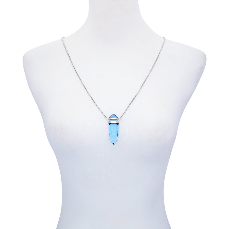 Silvertone Blue Crystal-Shape Stone Pendant Long Necklace - Silver Tone - Vince Camuto
