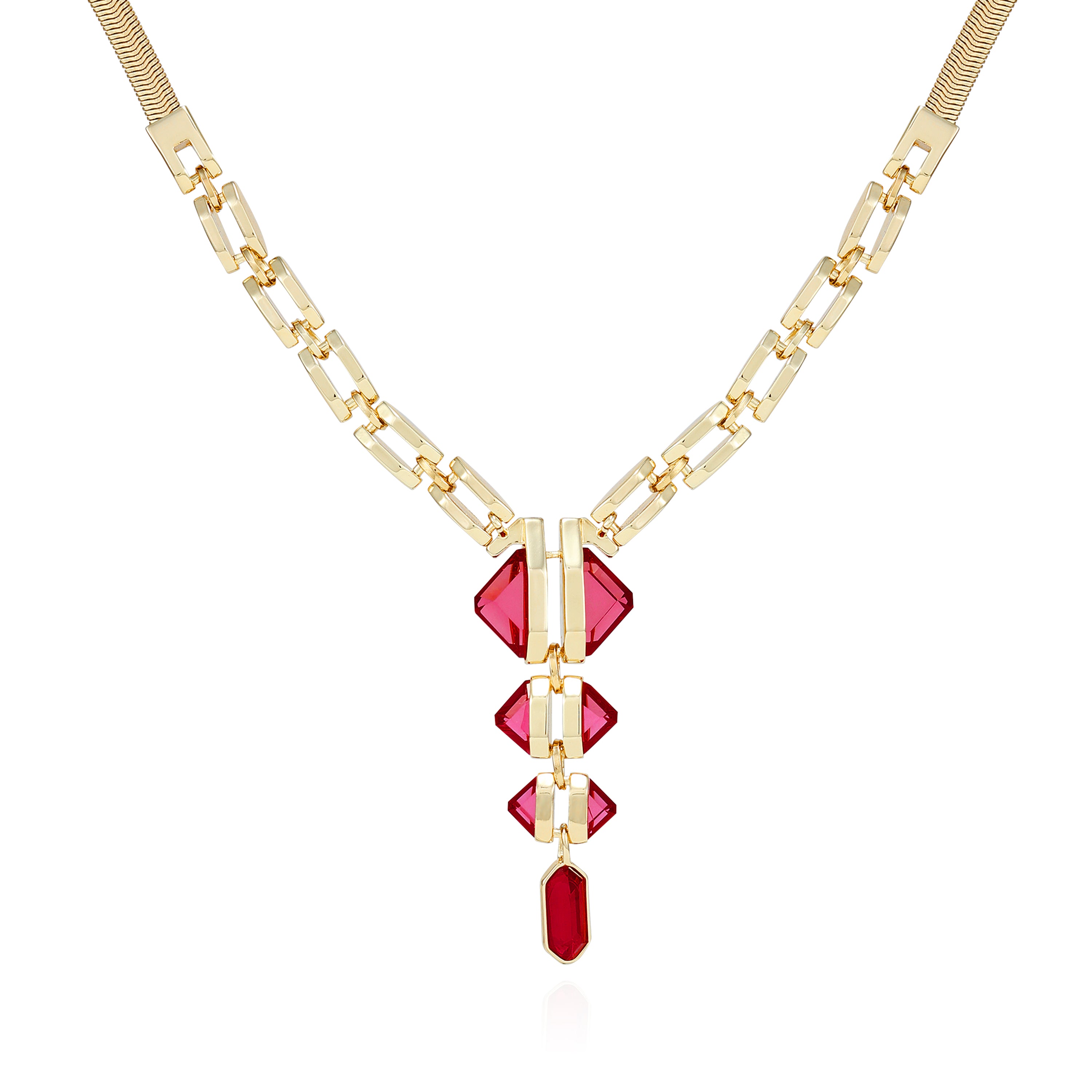 Goldtone Red Stone Pendant Statement Necklace1