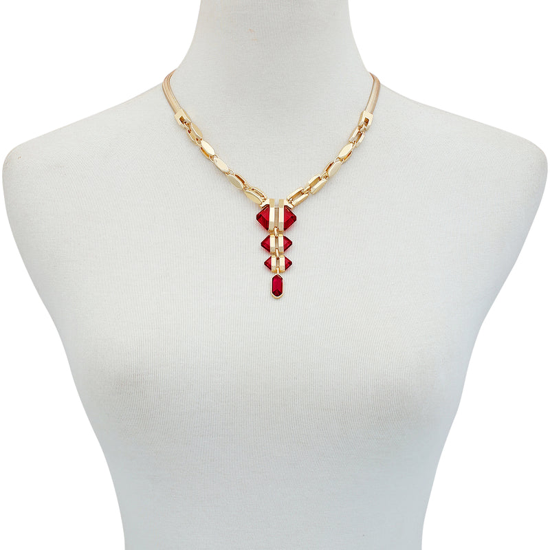Goldtone Red Stone Pendant Statement Necklace - Vince Camuto