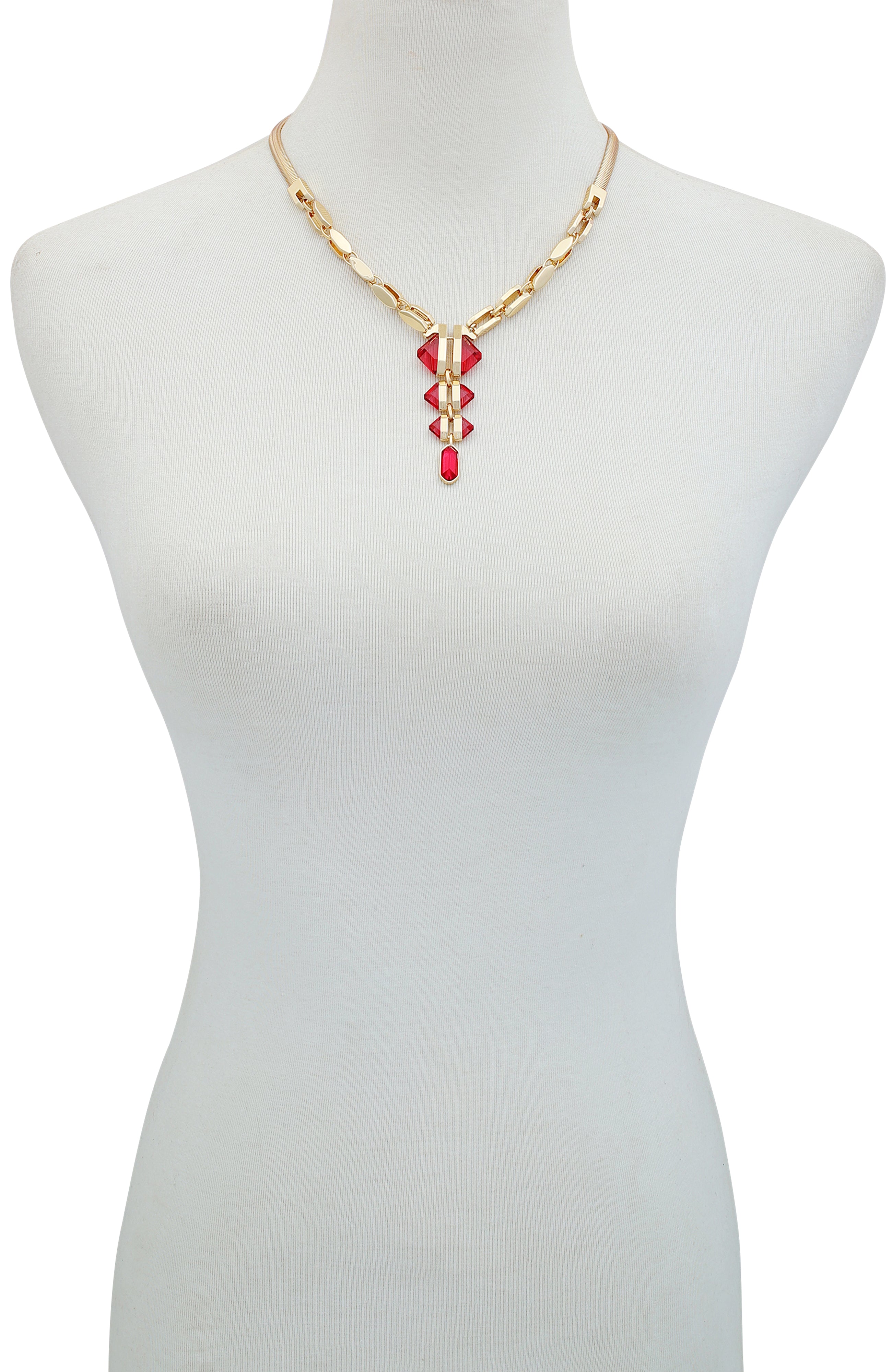 Goldtone Tri Rose Stone Drop Pendant Necklace - Gold Tone - Vince Camuto