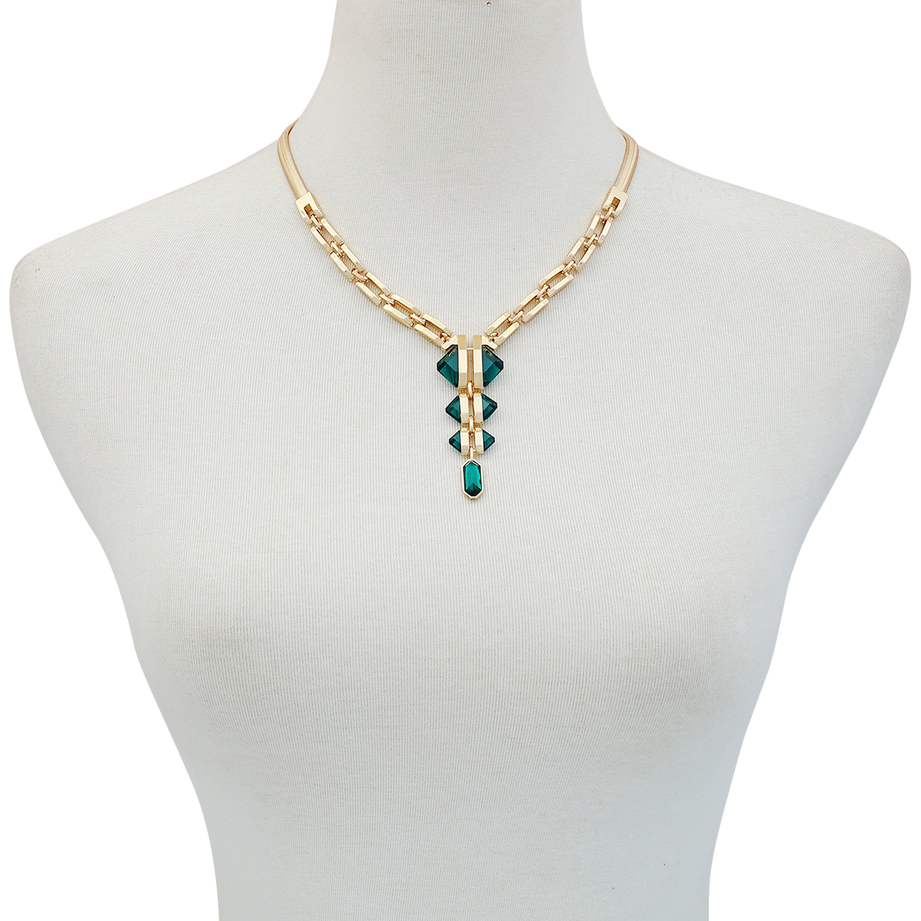 Goldtone Tri Blue Zircon Stone Drop Pendant Necklace - Gold Tone - Vince Camuto