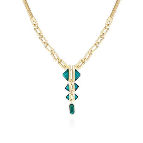 Goldtone Tri Blue Zircon Stone Drop Pendant Necklace - Goldtone - Vince Camuto