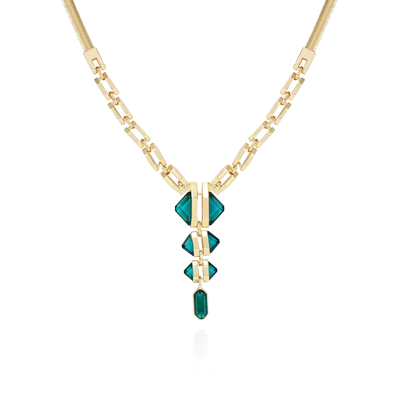 Goldtone Tri Blue Zircon Stone Drop Pendant Necklace - Goldtone - Vince Camuto