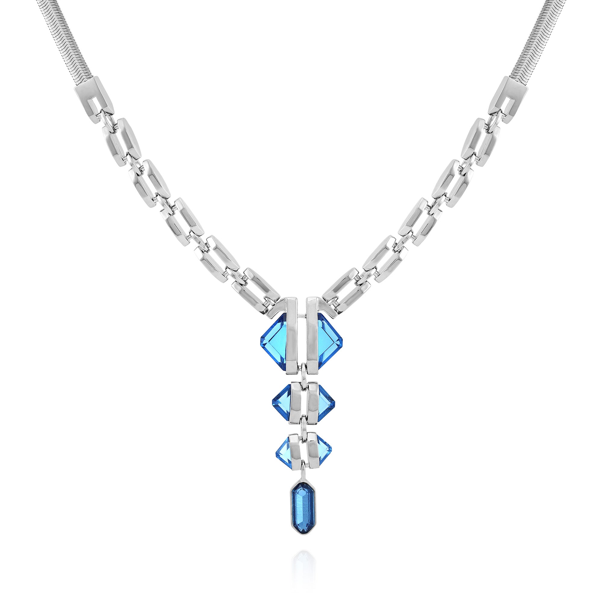 Silvertone Blue Stone Pendant Statement Necklace - Main Image