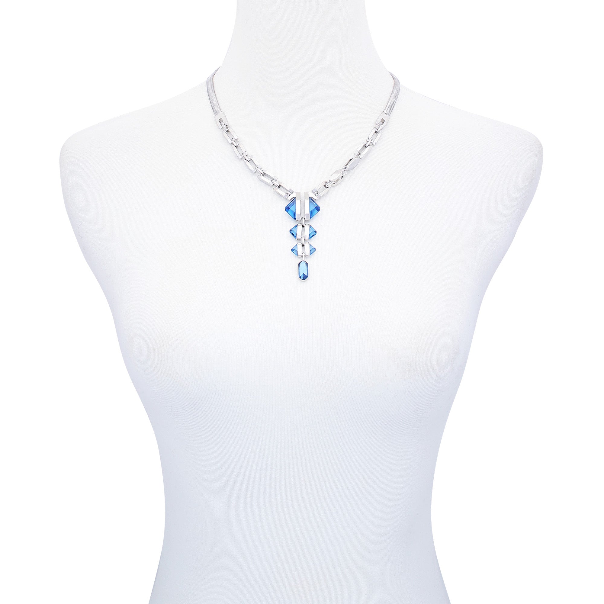 Silvertone Blue Stone Pendant Statement Necklace - Vince Camuto
