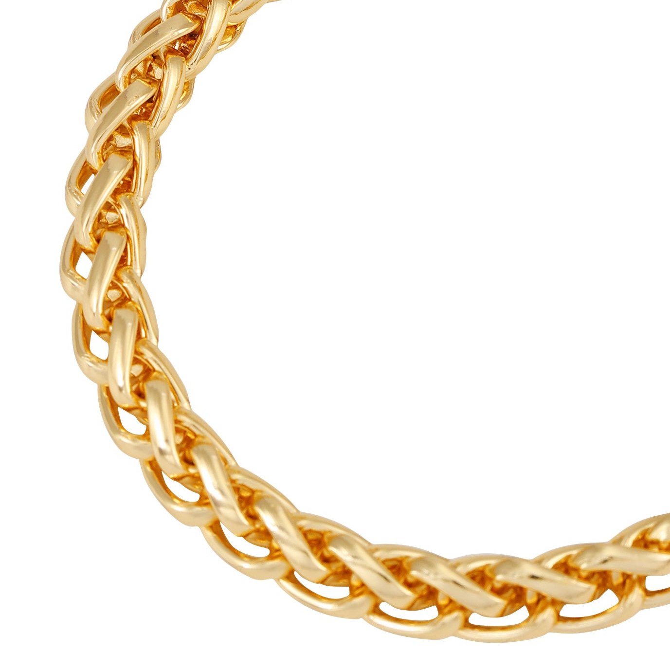 Close-up of the Vince Camuto Goldtone Chain Bracelet featuring a shiny braided design, photographed on a white background. Only part of this elegant bracelet is visible, curving gracefully—perfect for any jewelry collection.