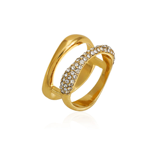 Goldtone Double Band Crystal Stone Ring - Gold Tone - Vince Camuto
