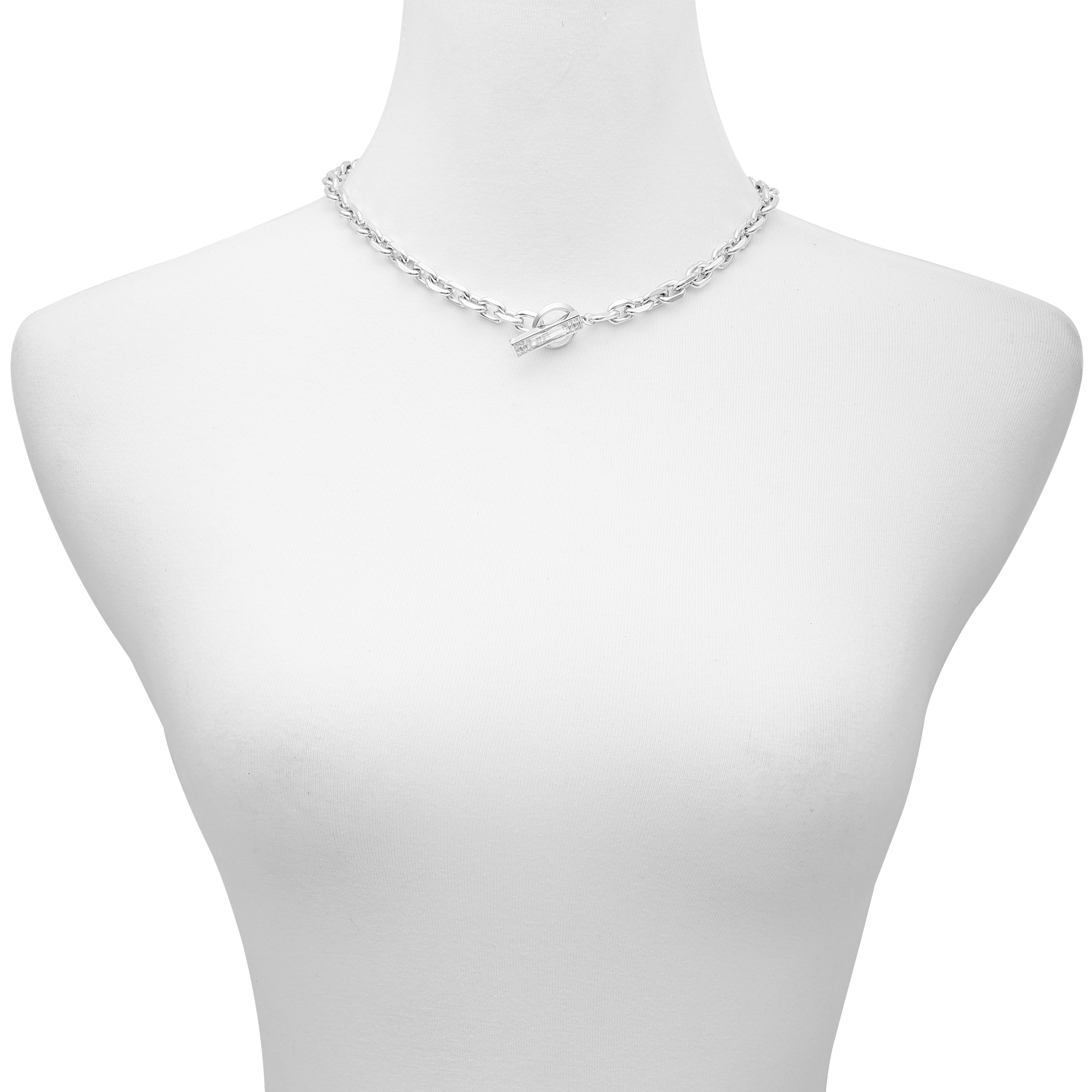 Silvertone Baguette Crystal Stone Toggle Necklace - Vince Camuto