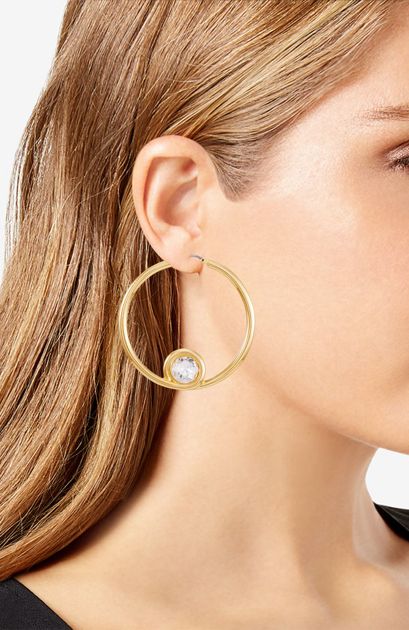 Goldtone Crystal Stone Hoop Earring - Gold Tone - Vince Camuto