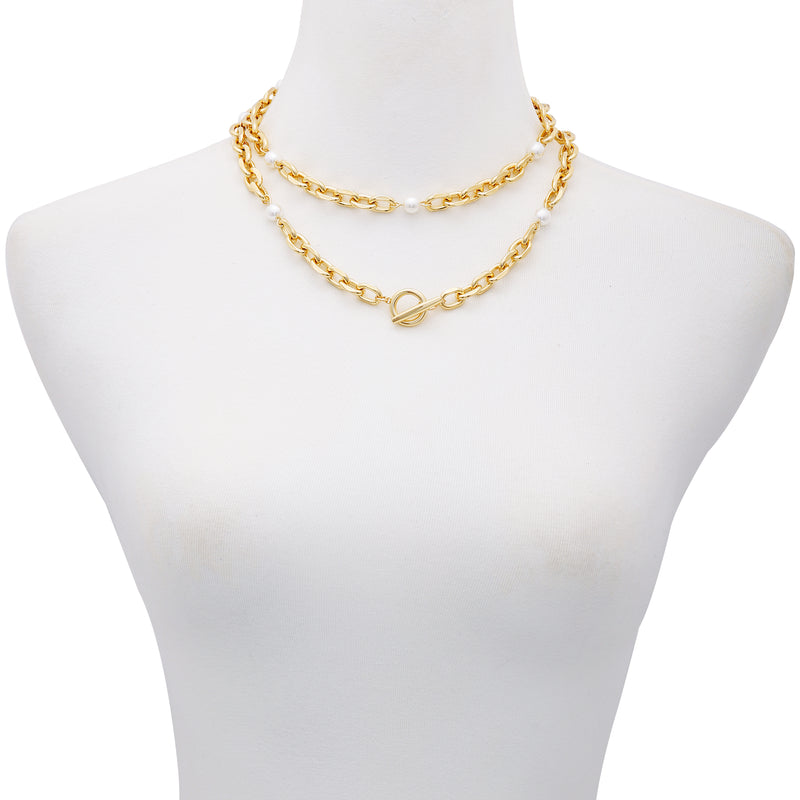 Goldtone Pearl Layered Toggle Necklace - Gold Tone - Vince Camuto