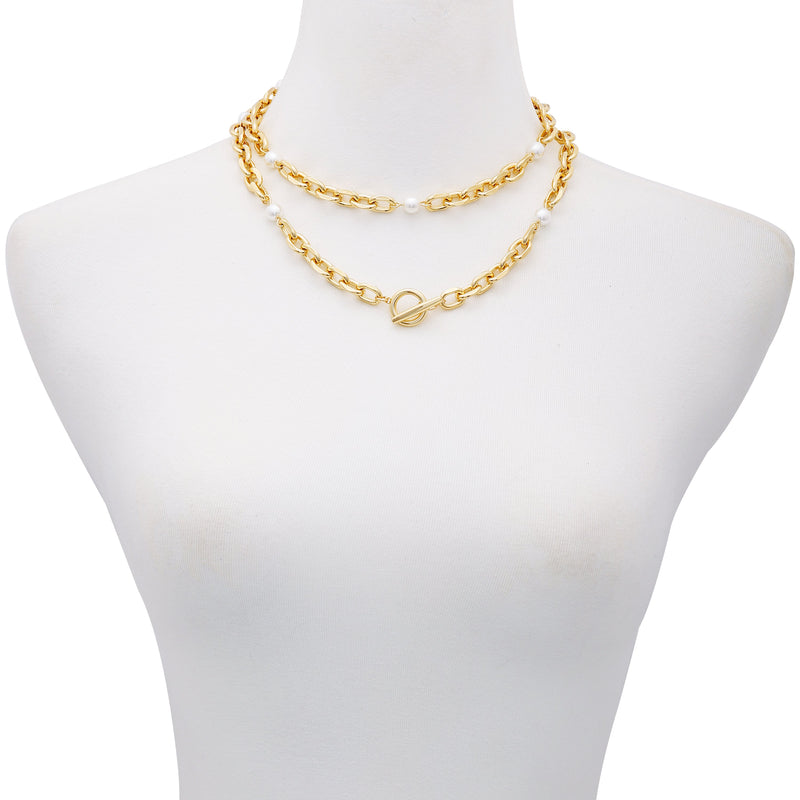 Goldtone Pearl Layered Toggle Necklace - Gold Tone - Vince Camuto