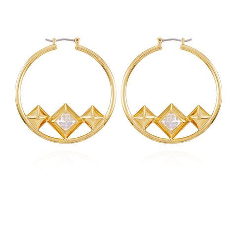 Goldtone Floating Crystal Hoop Earrings - Gold Tone - Vince Camuto