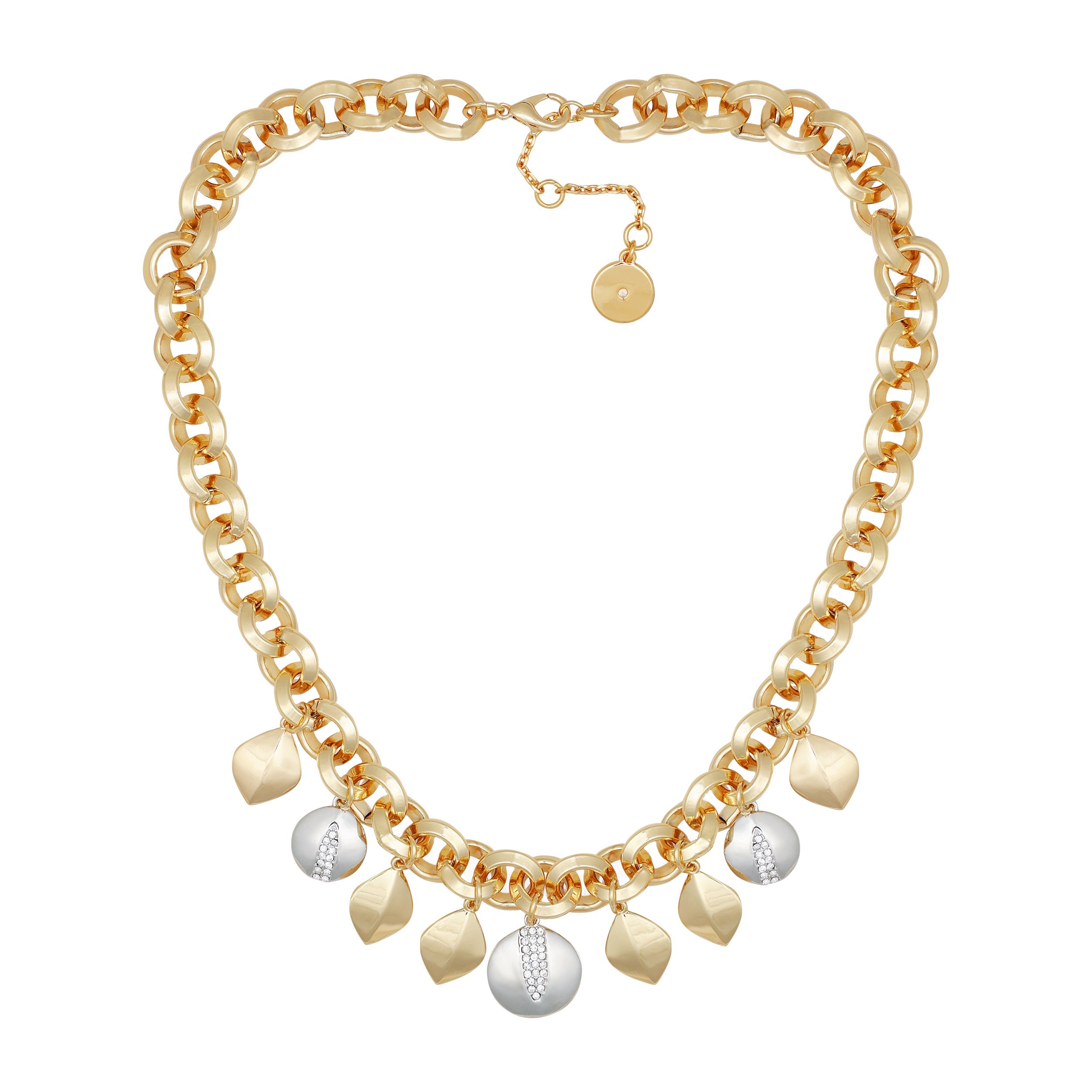 Two Tone Gilded Leaf Charm Statement Necklace - Two Tone - Vince Camuto