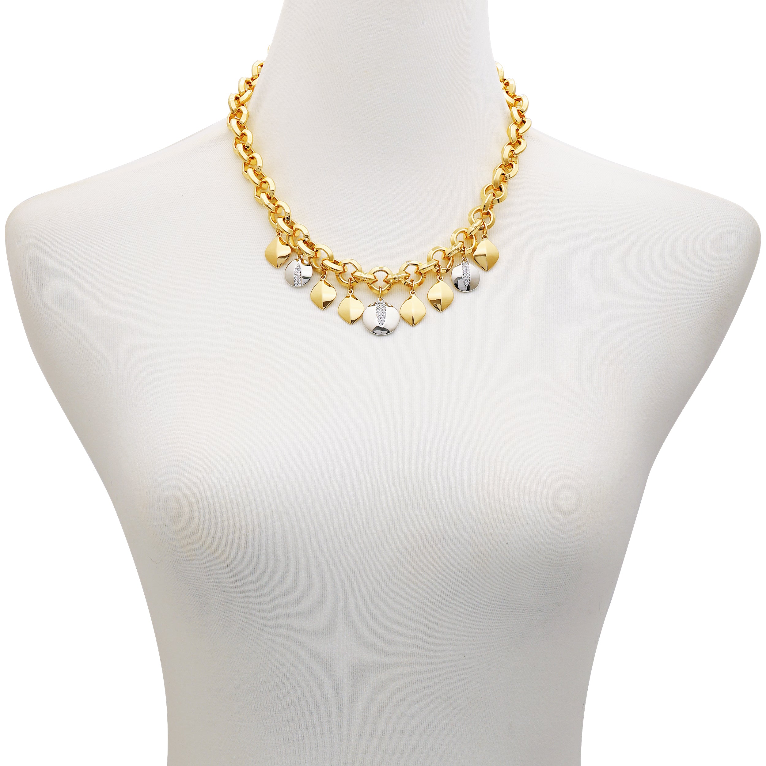 Two Tone Gilded Leaf Charm Statement Necklace - Vince Camuto