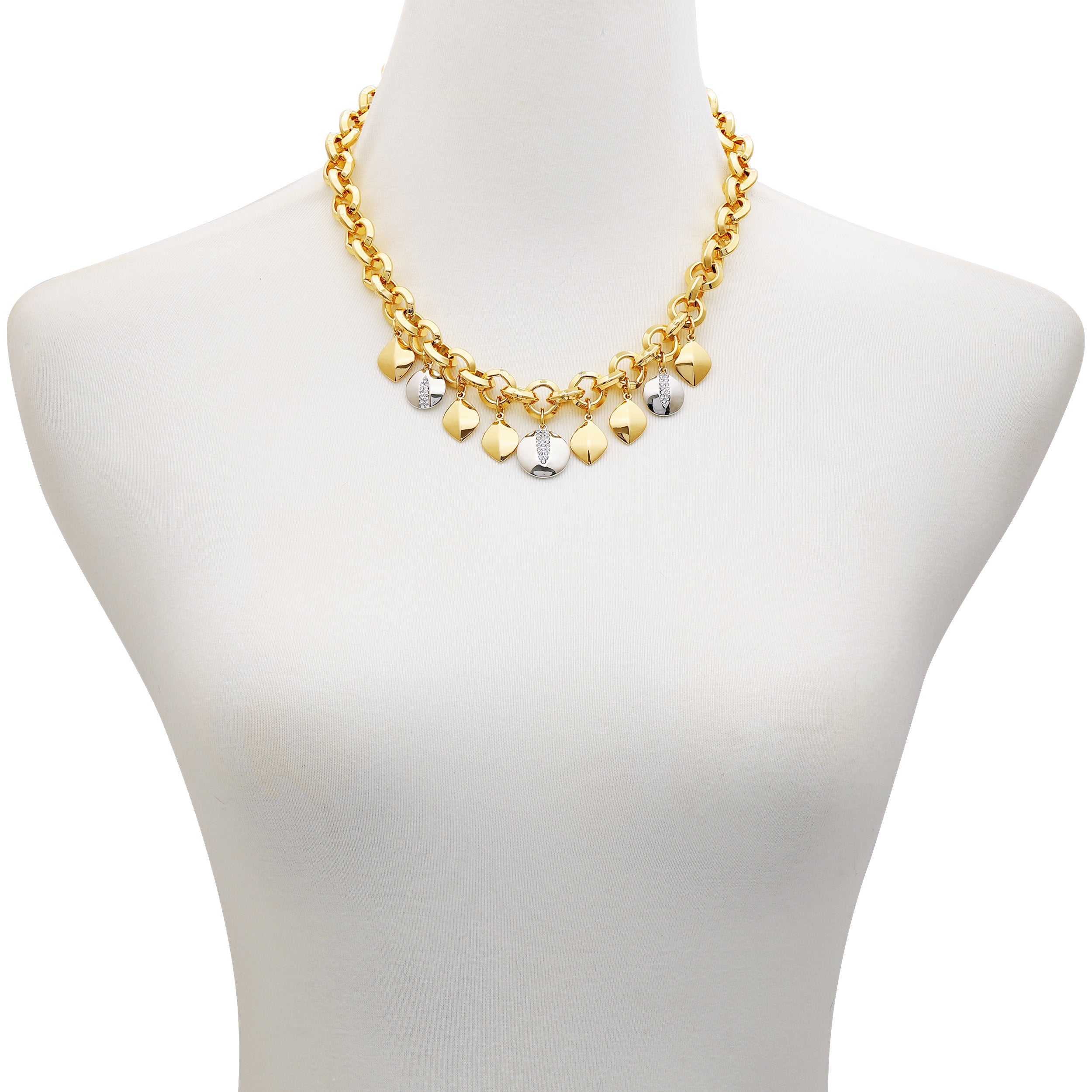 Two Tone Gilded Leaf Charm Statement Necklace - Two Tone - Vince Camuto