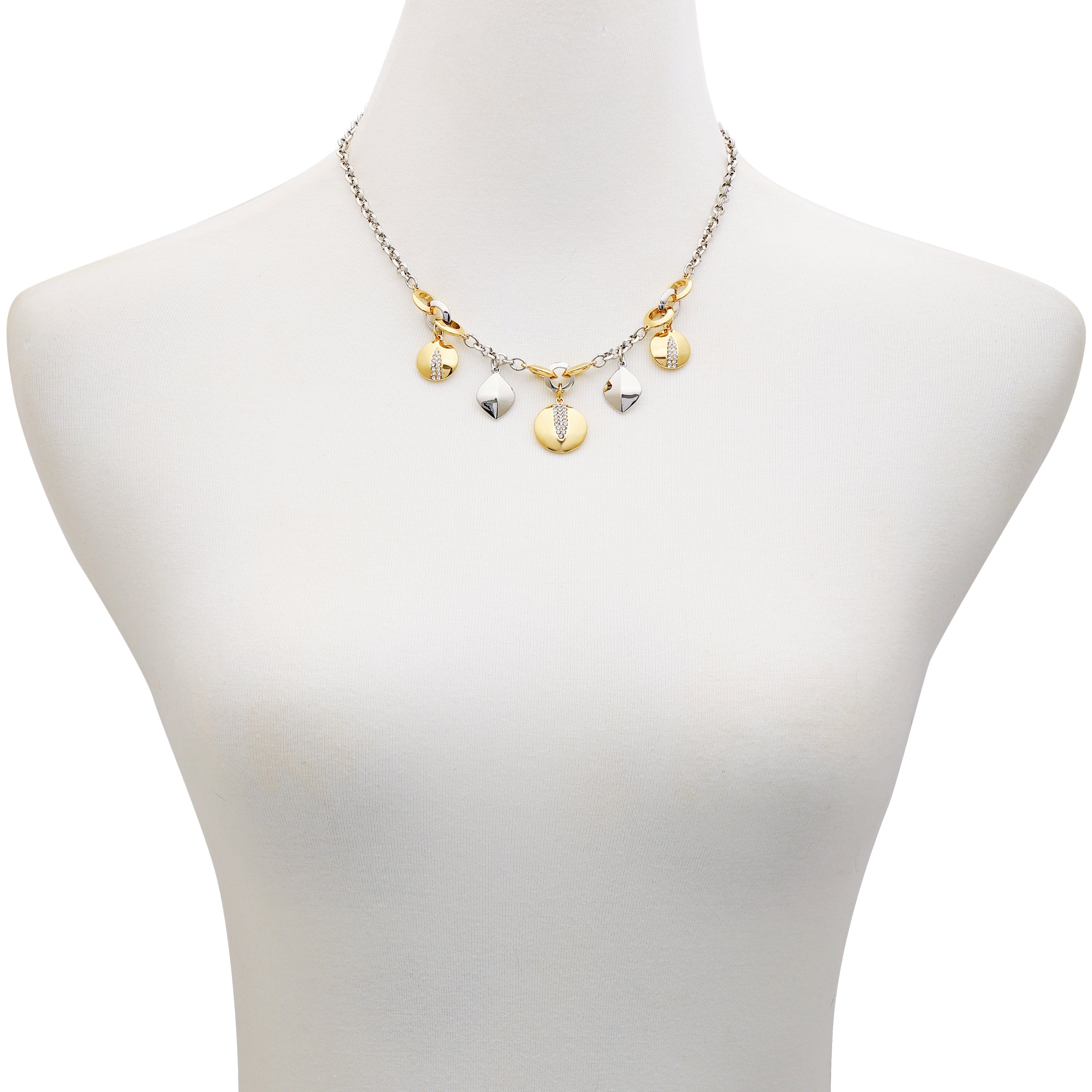 Two Tone Gilded Leaf Charm Short Statement Necklace - Vince Camuto
