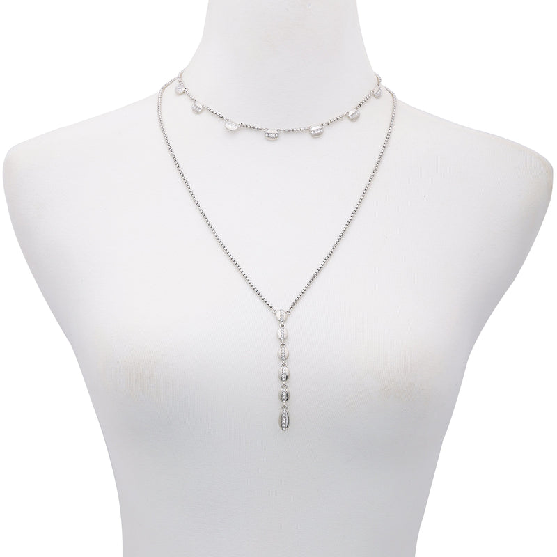 Crystal Layered Necklace - Silver Tone - Vince Camuto