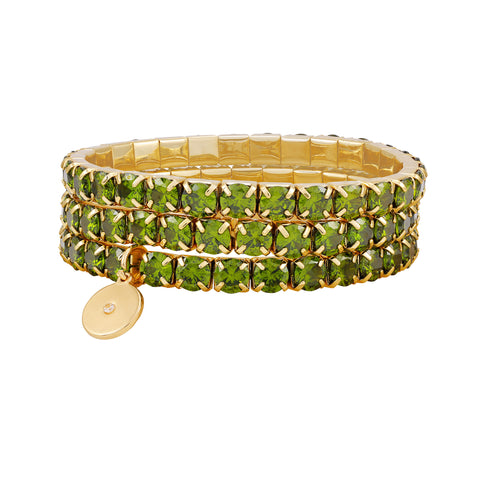 Goldtone 3 Piece Green Crystal Stone Stretch Bracelet Set - Vince Camuto