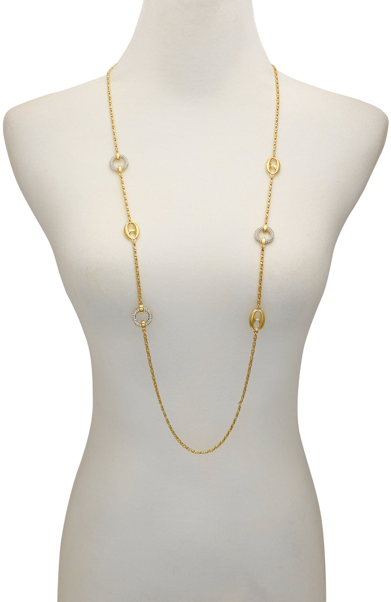 Signature Mixed Link Pavé Long Necklace - Gold Tone - Vince Camuto