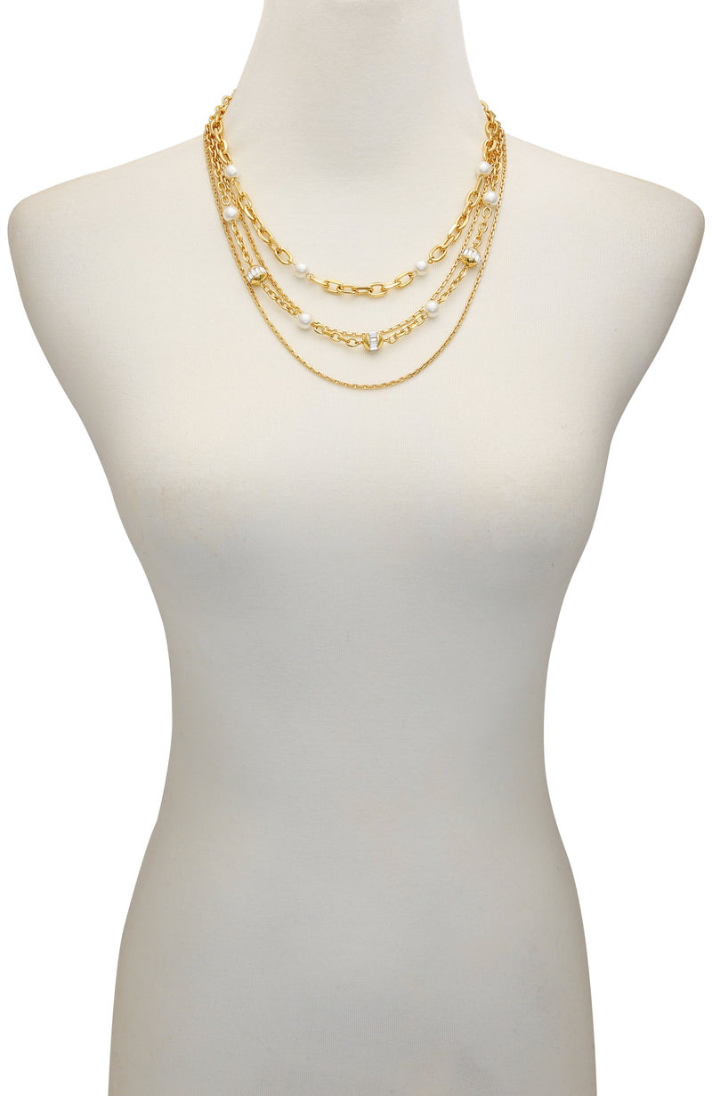 Layered Goldtone Chain Pearl Necklace - Gold Tone - Vince Camuto