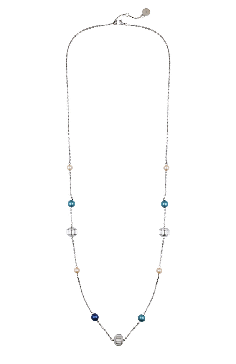 Multicolor Pearl Bead Long Necklace - Silver Tone - Vince Camuto