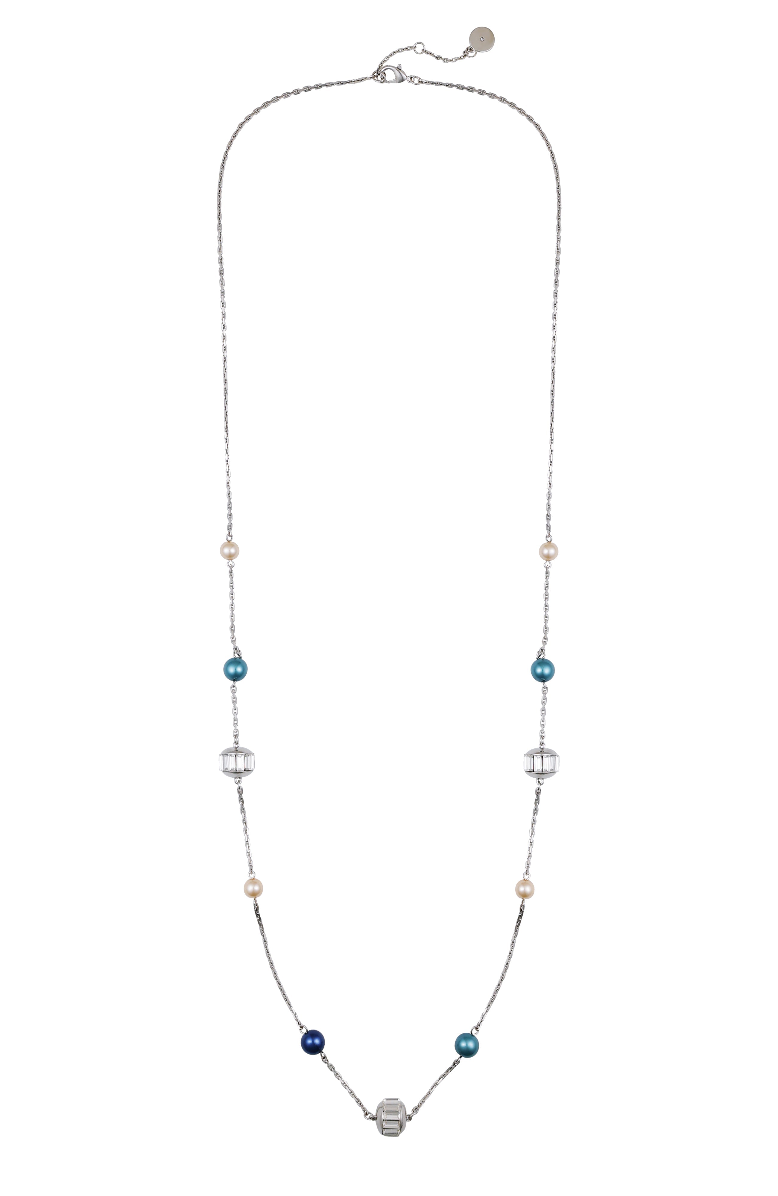 Multicolor Pearl Bead Long Necklace - Silver Tone - Vince Camuto
