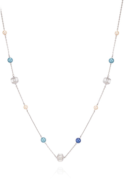 Multicolor Pearl Bead Long Necklace - Silver Tone - Vince Camuto
