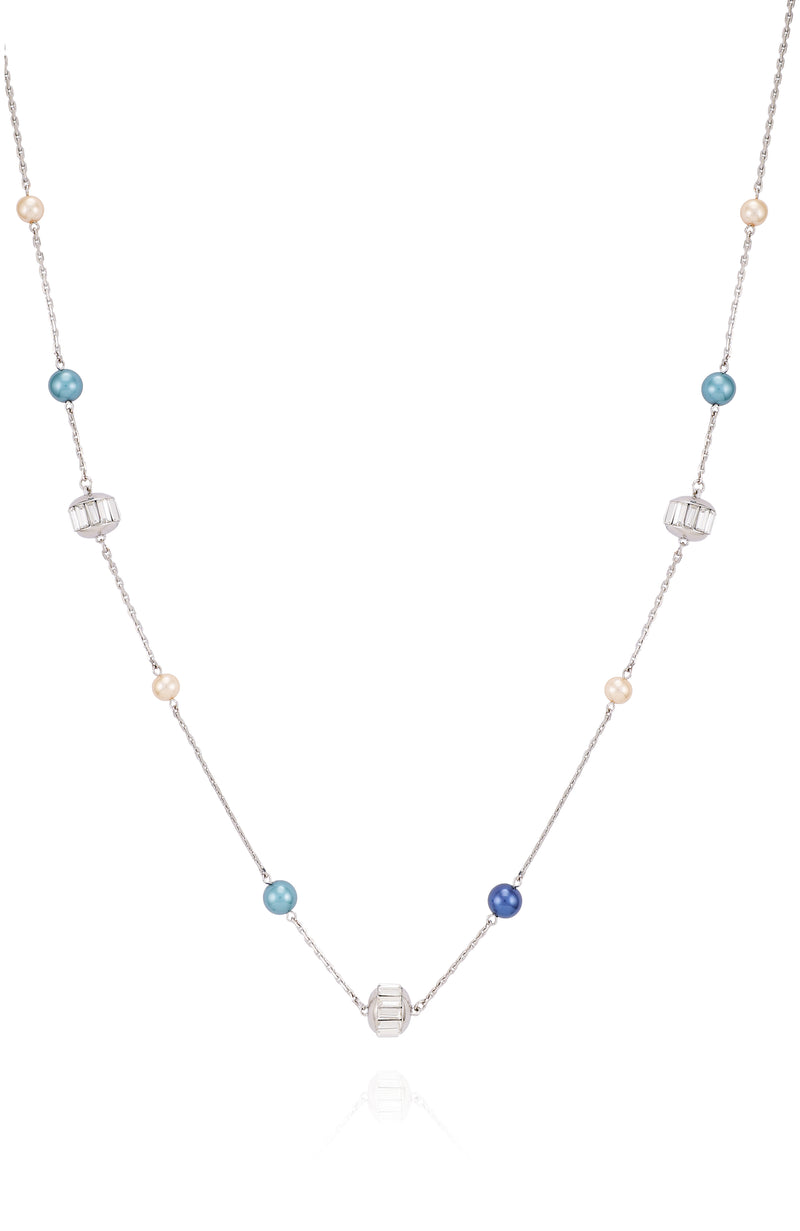 Multicolor Pearl Bead Long Necklace - Silver Tone - Vince Camuto