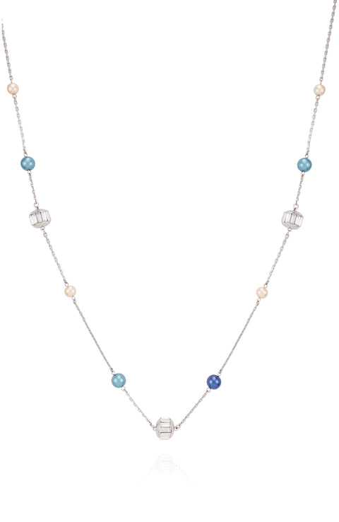 Multicolor Pearl Bead Long Necklace - Silver Tone - Vince Camuto