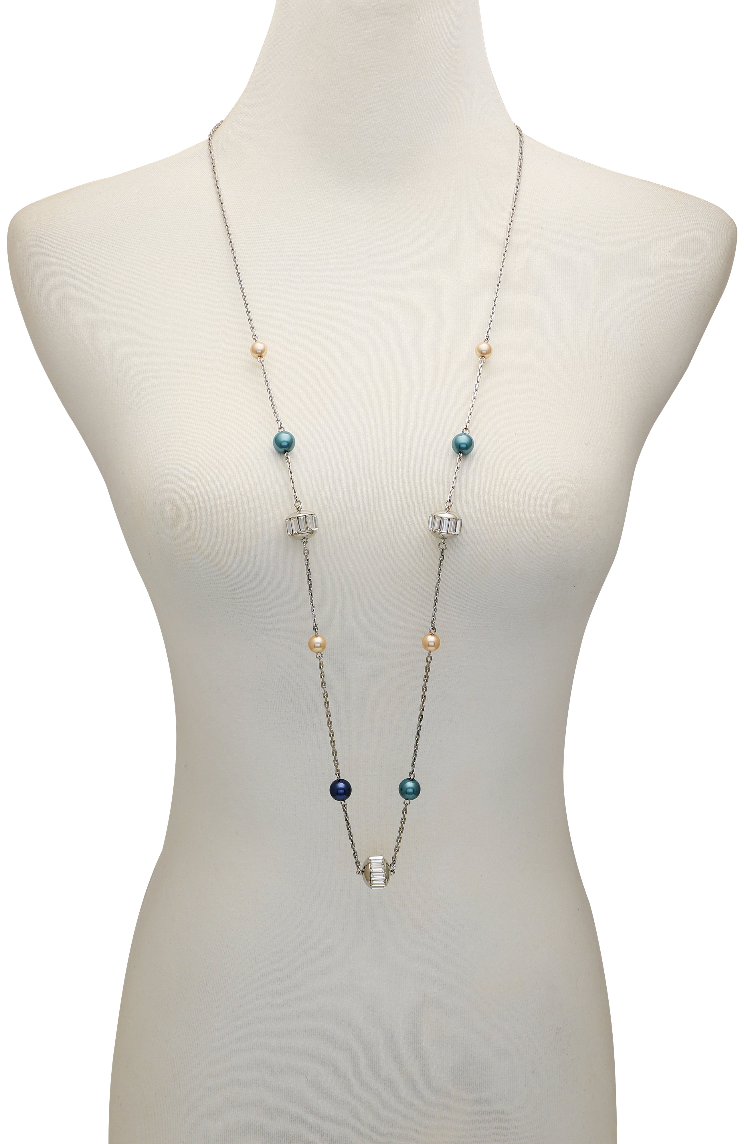 Multicolor Pearl Bead Long Necklace - Silver Tone - Vince Camuto