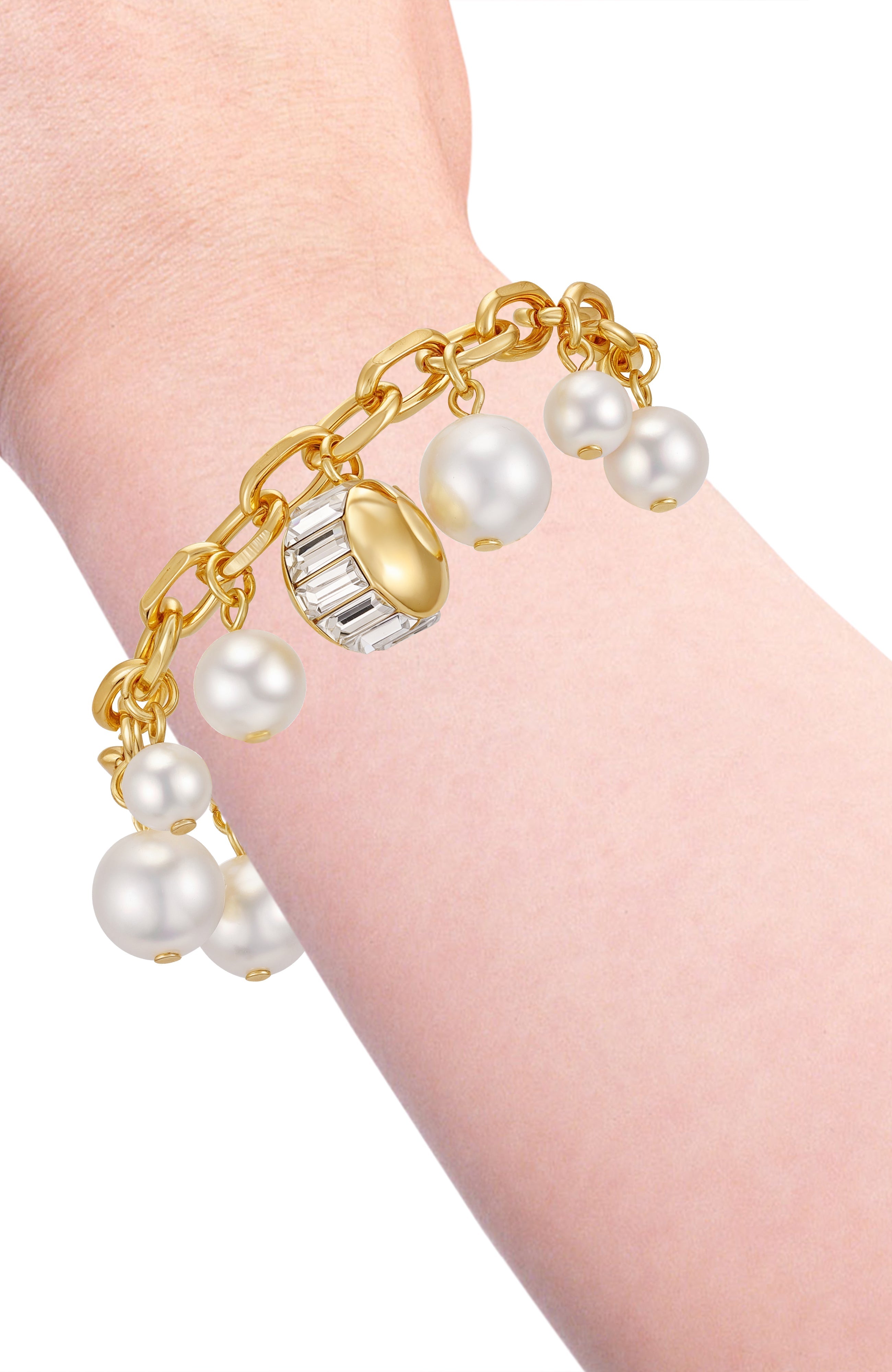 Goldtone Pearl Crystal Charm Bracelet - Vince Camuto