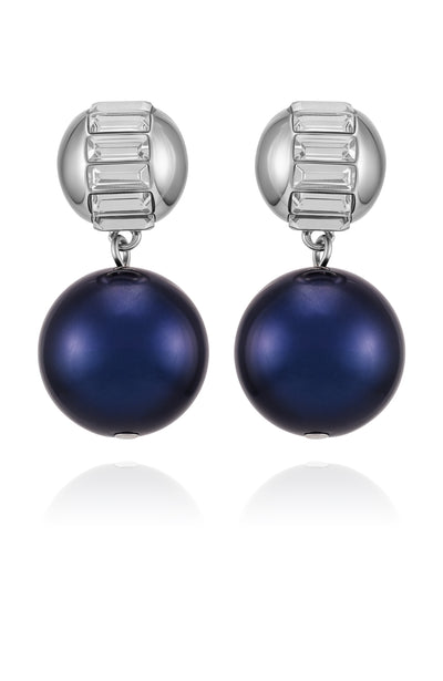 Silvertone Drop Earrings With Navy Pearl Crystal Accents - Silver Tone - Vince Camuto