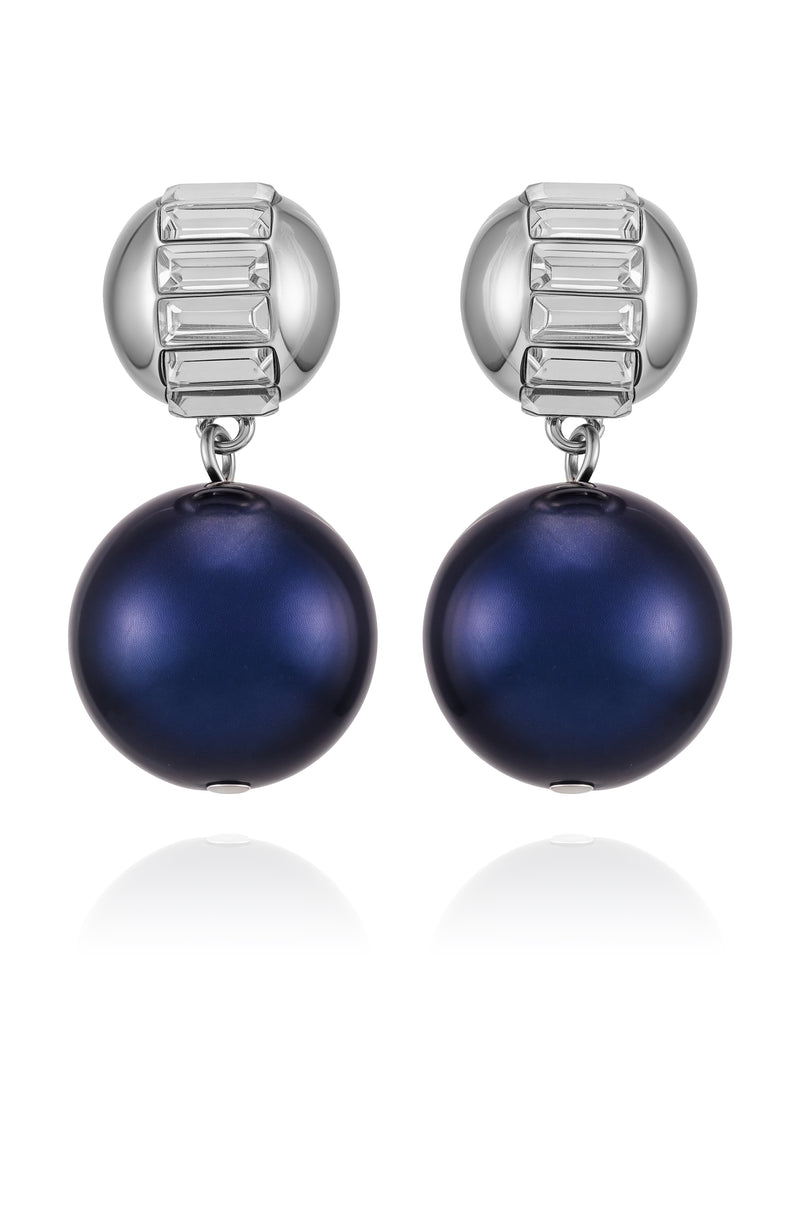 Silvertone Drop Earrings With Navy Pearl Crystal Accents - Silver Tone - Vince Camuto