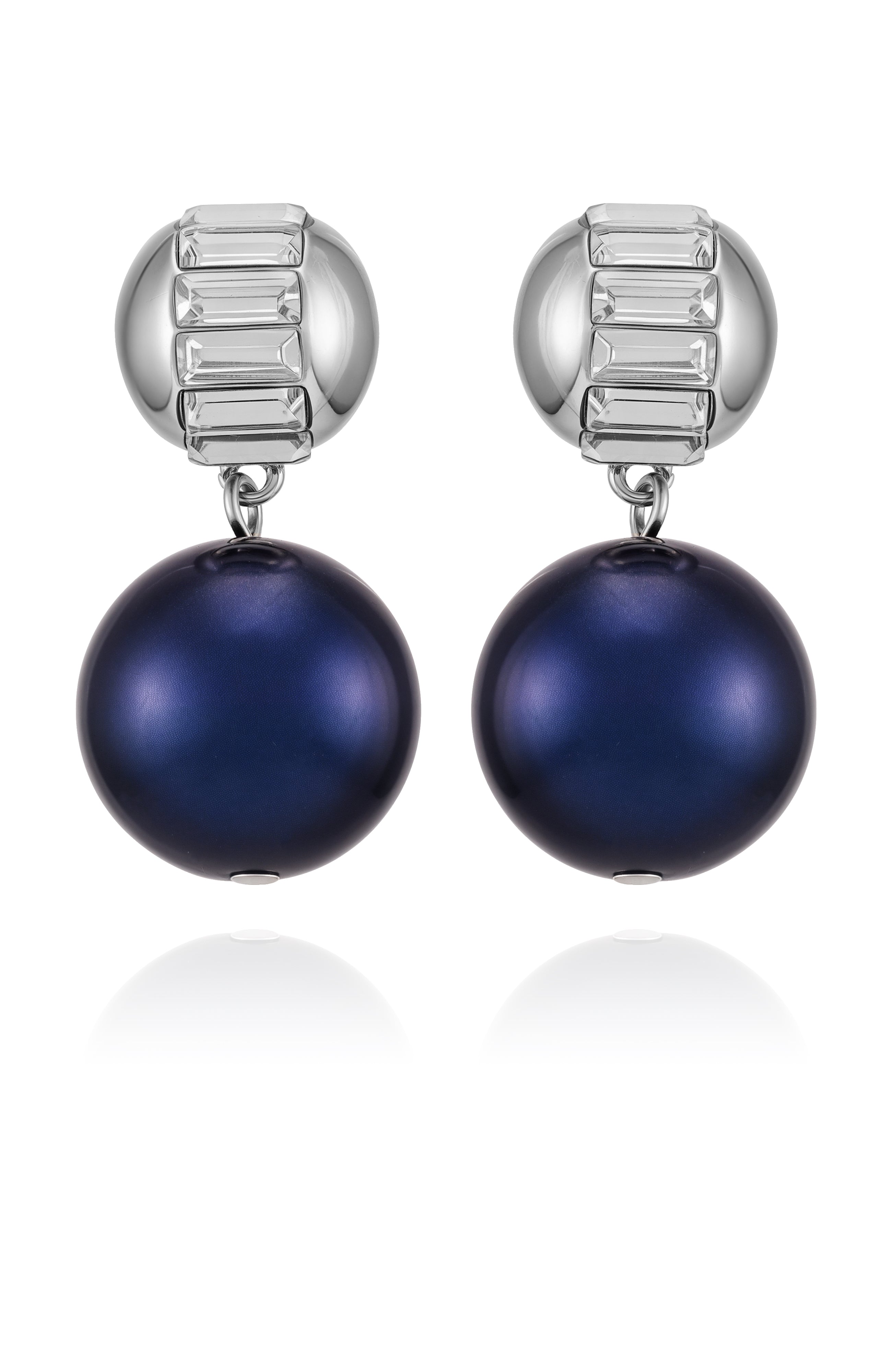 Silvertone Drop Earrings With Navy Pearl Crystal Accents - Silver Tone - Vince Camuto