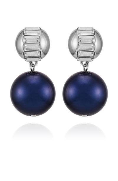 Silvertone Drop Earrings With Navy Pearl Crystal Accents - Silver Tone - Vince Camuto