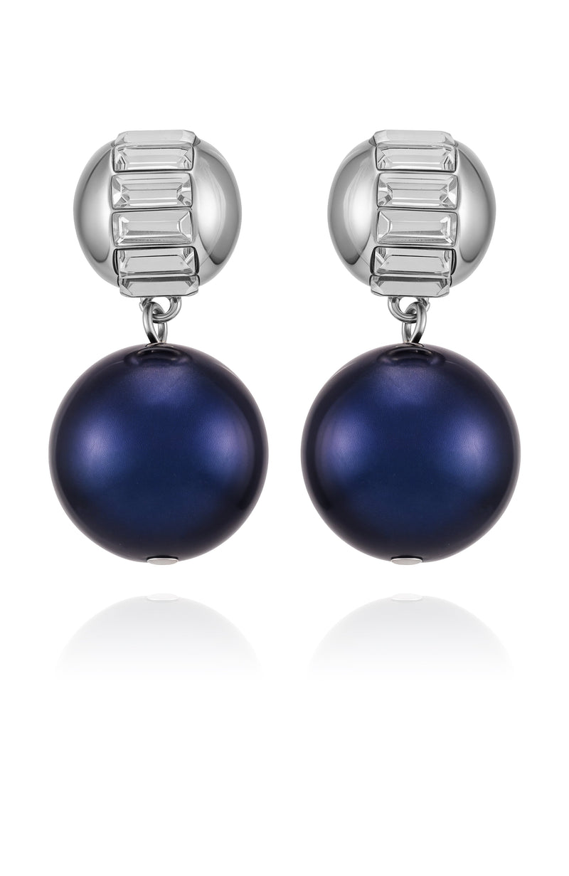 Silvertone Drop Earrings With Navy Pearl Crystal Accents - Silver Tone - Vince Camuto
