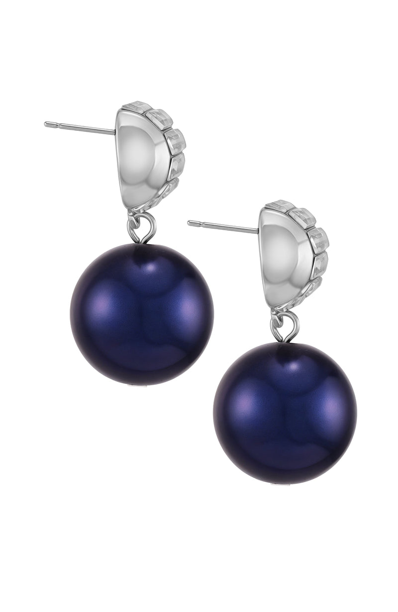 Silvertone Drop Earrings With Navy Pearl Crystal Accents - Silver Tone - Vince Camuto