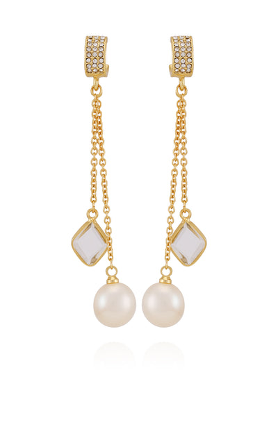 Goldtone Dangle Earrings With Pearl Crystal Drop - Gold Tone - Vince Camuto