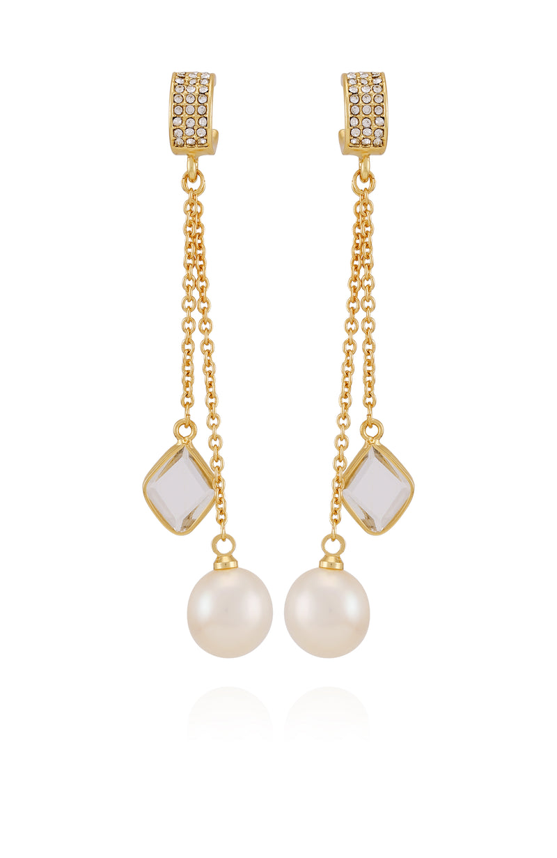 Goldtone Dangle Earrings With Pearl Crystal Drop - Gold Tone - Vince Camuto