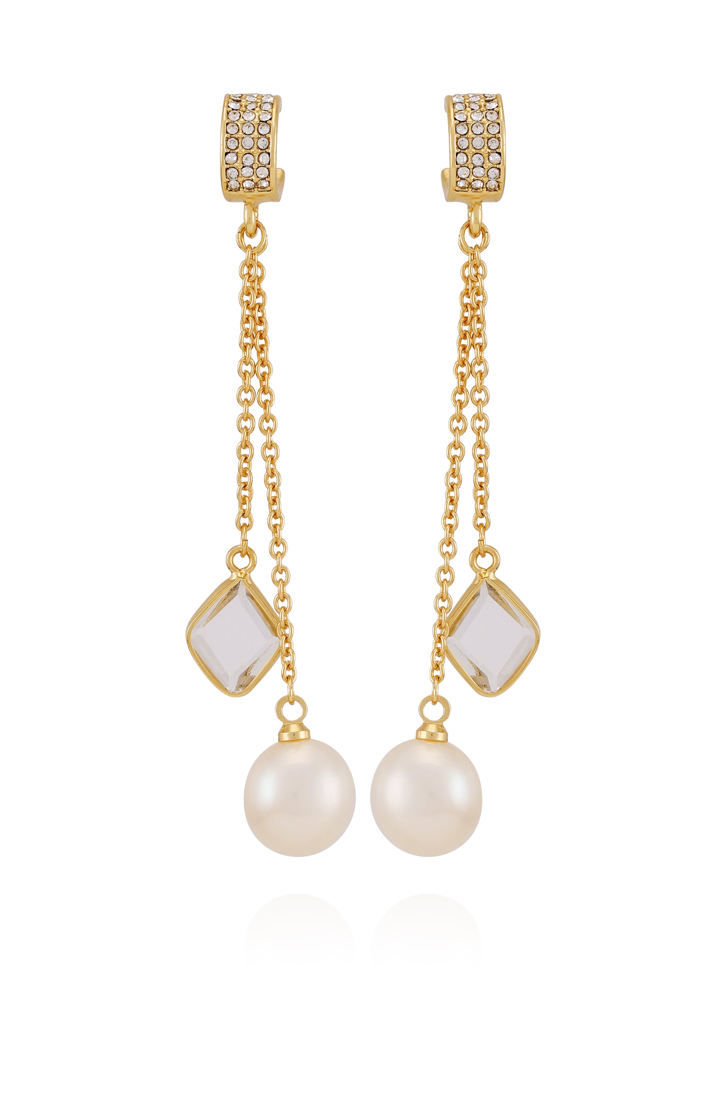 Goldtone Dangle Earrings With Pearl Crystal Drop - Gold Tone - Vince Camuto