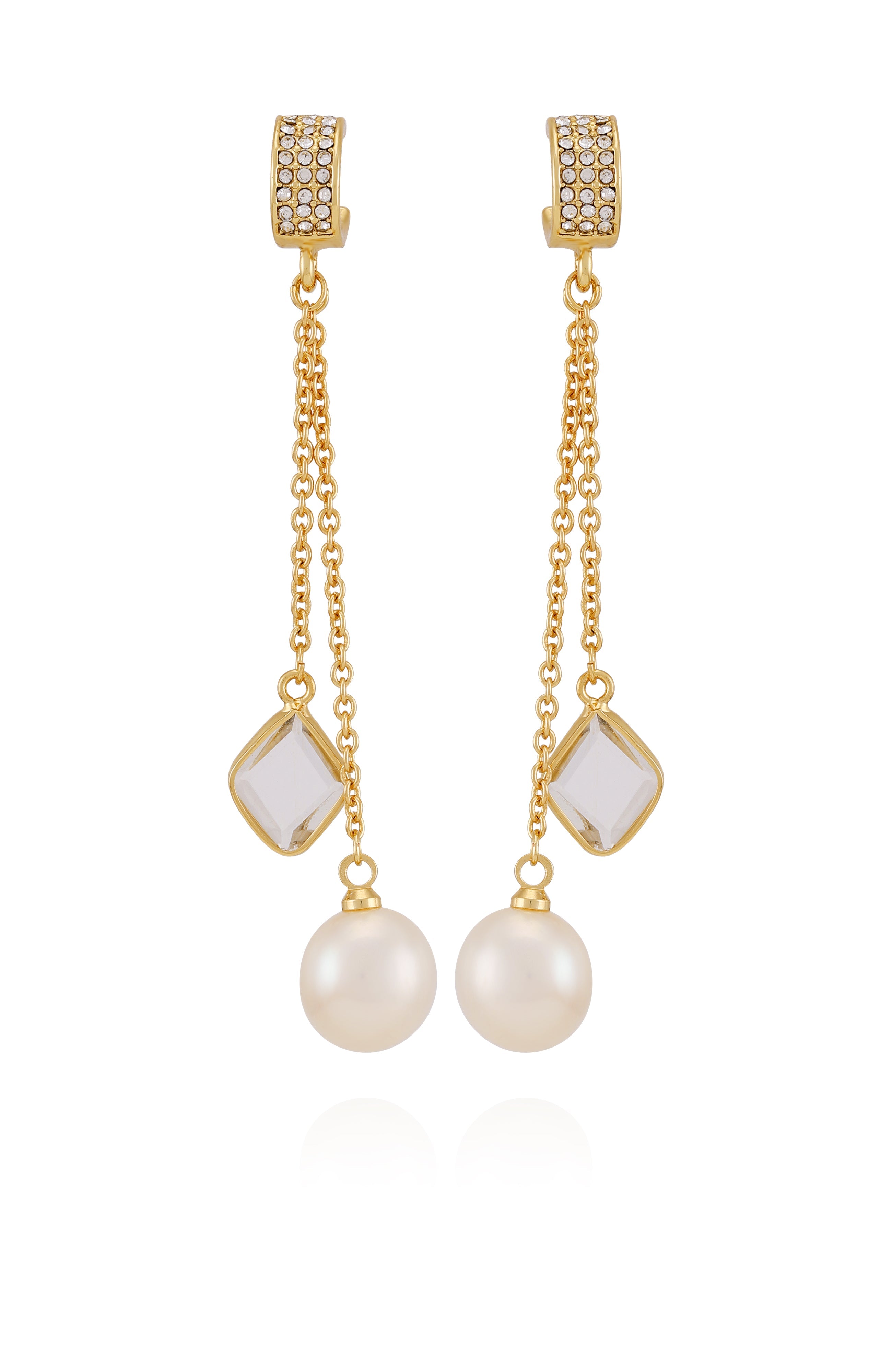 Goldtone Dangle Earrings With Pearl Crystal Drop - Gold Tone - Vince Camuto