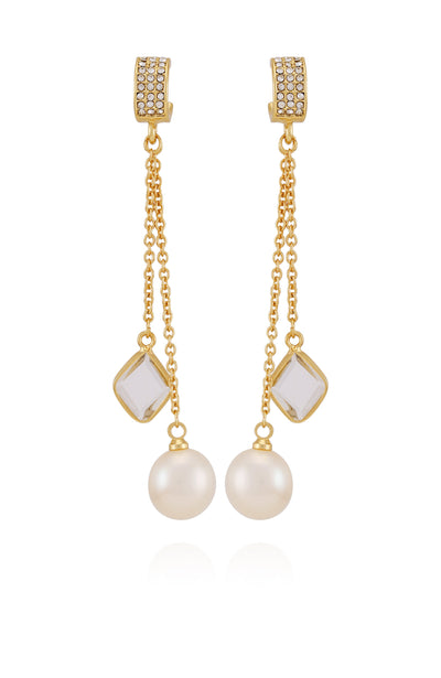 Goldtone Dangle Earrings With Pearl Crystal Drop - Gold Tone - Vince Camuto