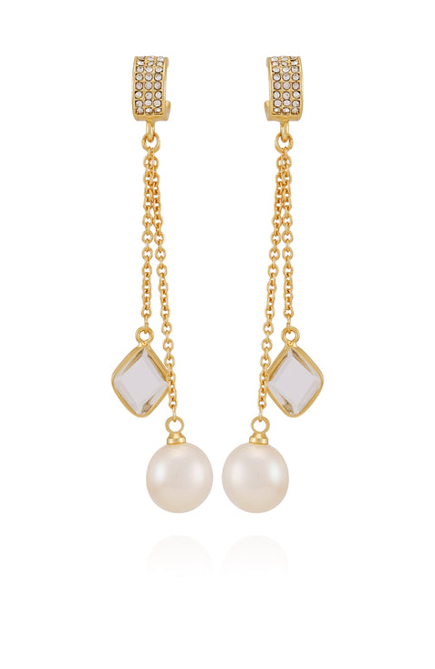 Goldtone Dangle Earrings With Pearl Crystal Drop - Gold Tone - Vince Camuto