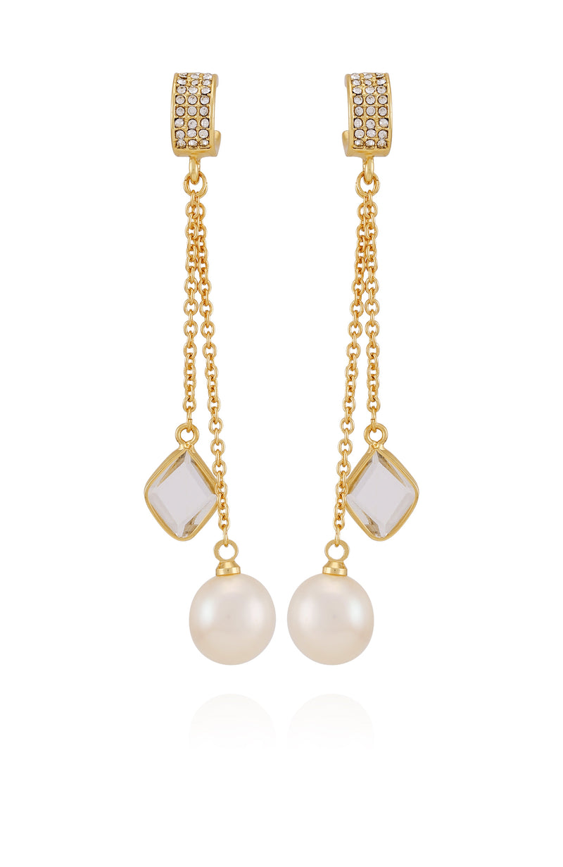 Goldtone Dangle Earrings With Pearl Crystal Drop - Gold Tone - Vince Camuto