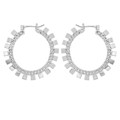 Silvertone Hoop Earrings With Geometric Accents - Silver Tone - Vince Camuto