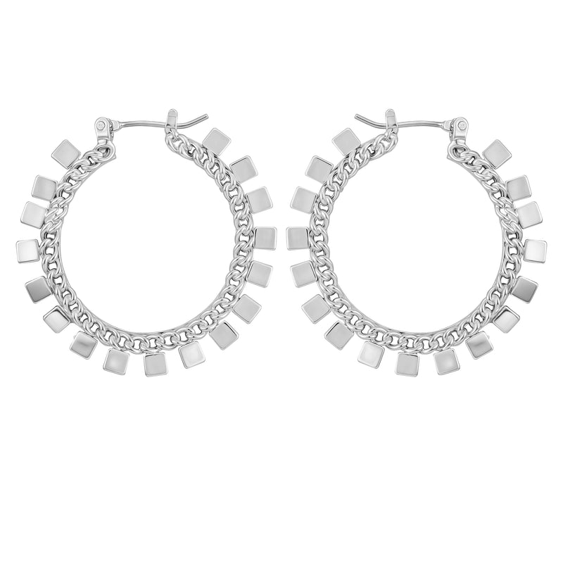 Silvertone Hoop Earrings With Geometric Accents - Silver Tone - Vince Camuto