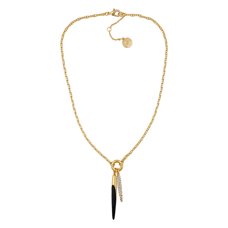 Pendant Necklace With Black And Crystal Accents - Gold Tone - Vince Camuto