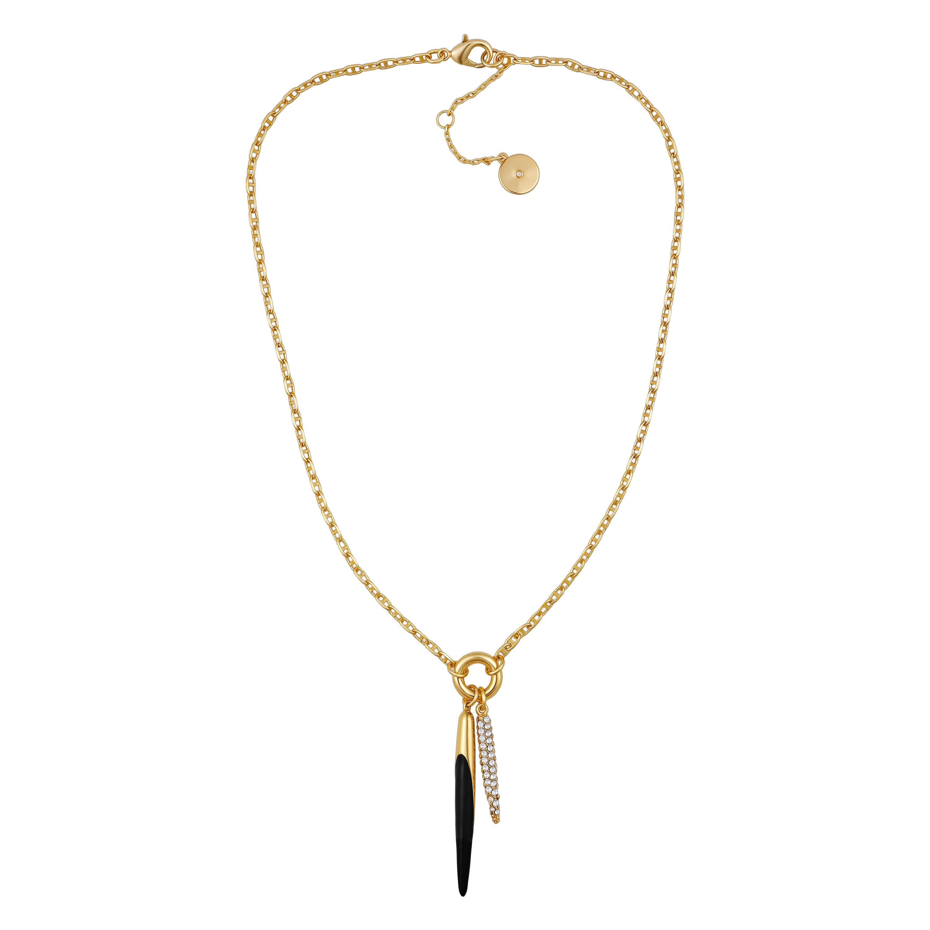 Pendant Necklace With Black And Crystal Accents - Gold Tone - Vince Camuto
