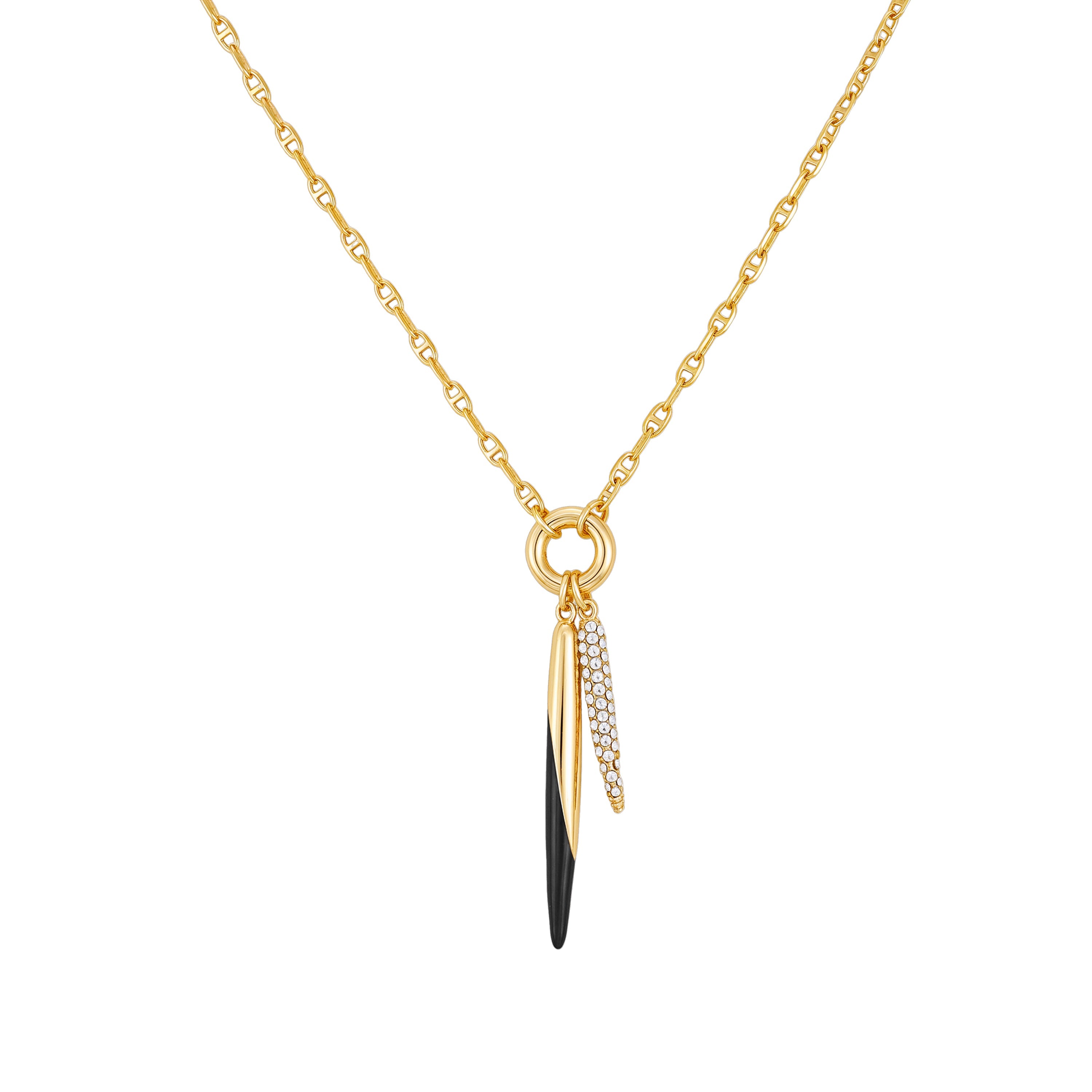 Pendant Necklace With Black And Crystal Accents - Gold Tone - Vince Camuto